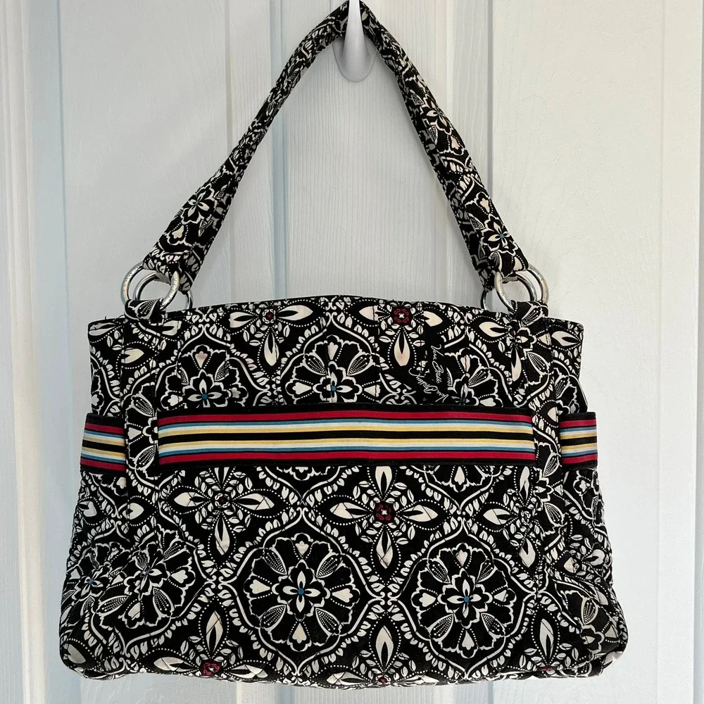 Vera Bradley Barcelona Satchel Black White Floral‎ Quilted Cotton Retired 2010